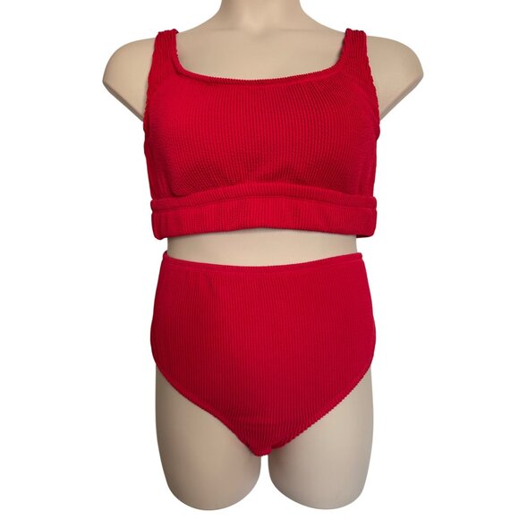 Kona Sol Ribbed 2 Piece Swimsuit Size 1X Pink 17/18 Padded NWT Adjustable Strap - Picture 1 of 14